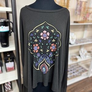 Wildfox Black Long Sleeve Top with Floral Design